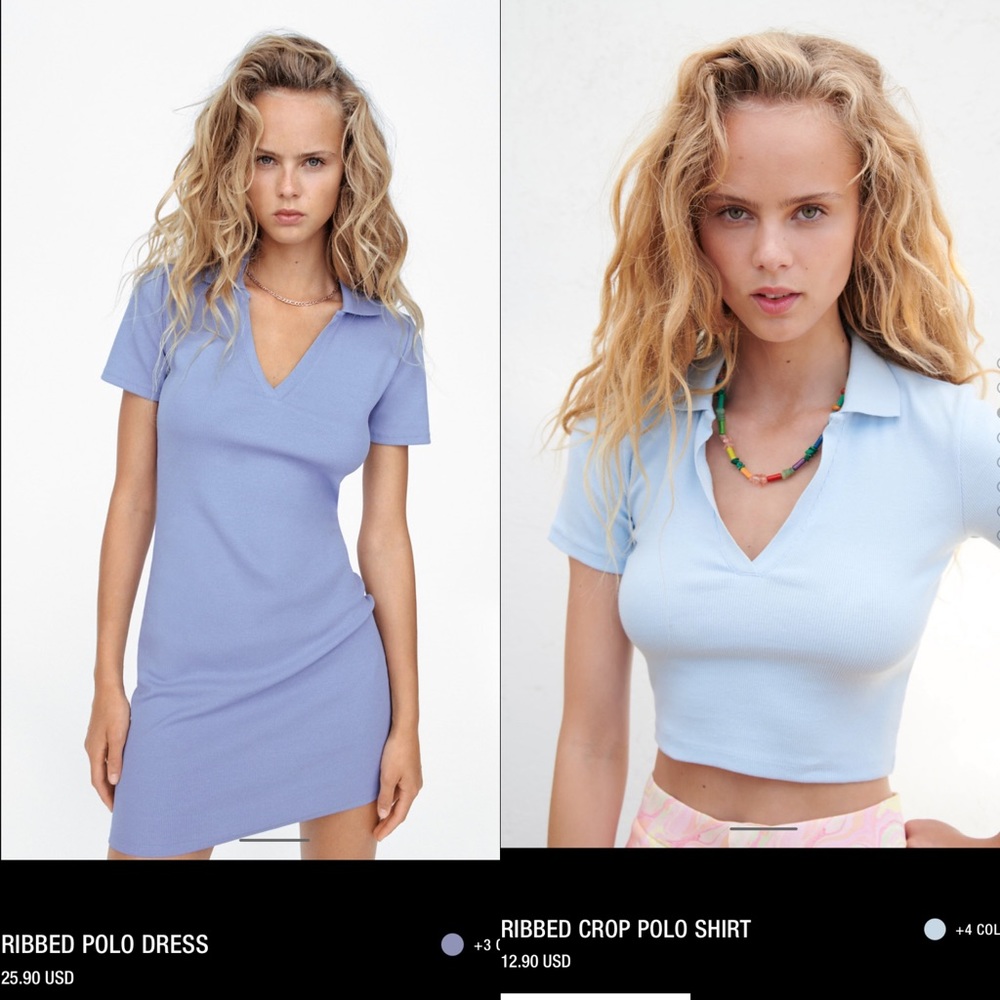 Zara blue polo Crop top and dress bundle